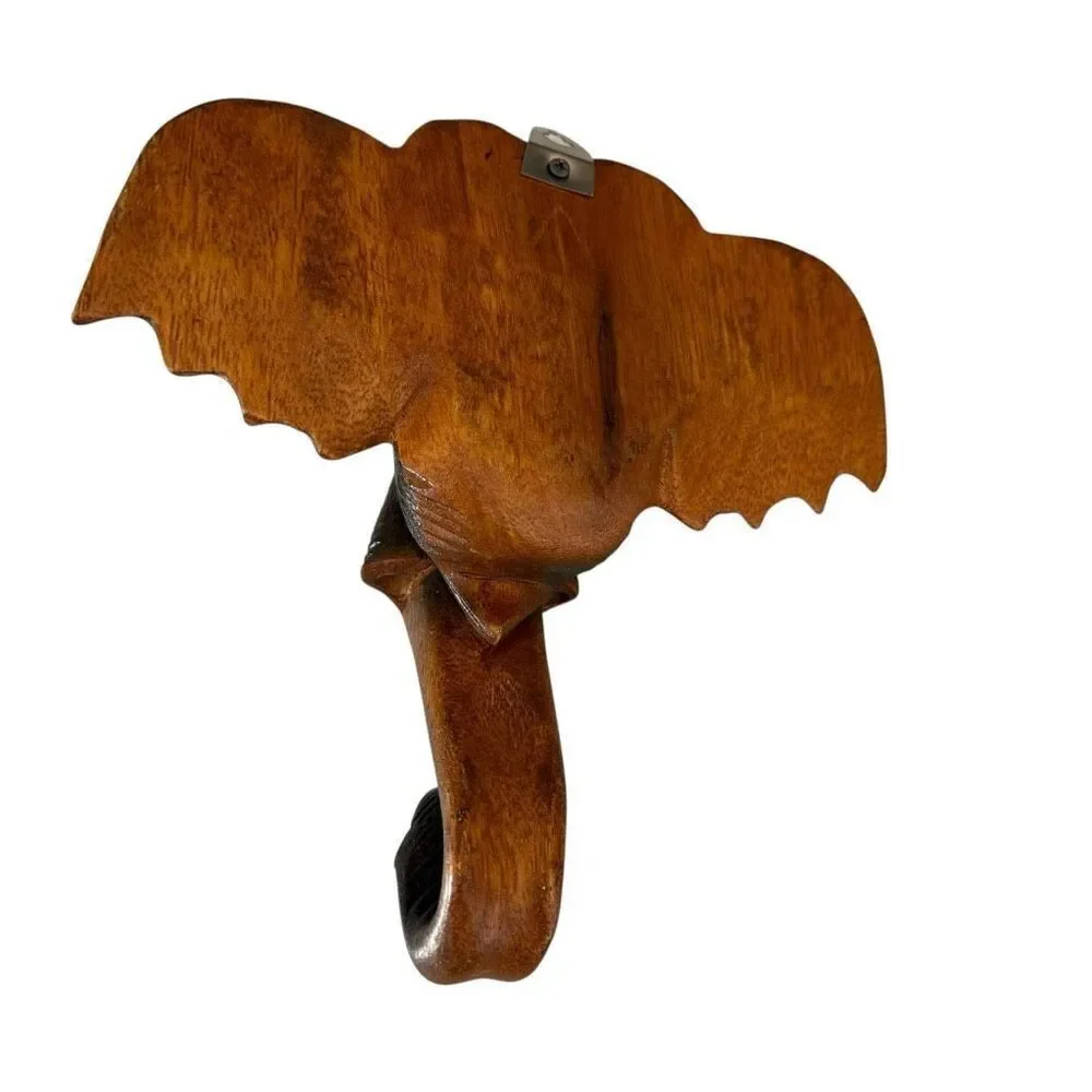 Elephant Head Thai Wood Carving Art Wall Home Decor 8”